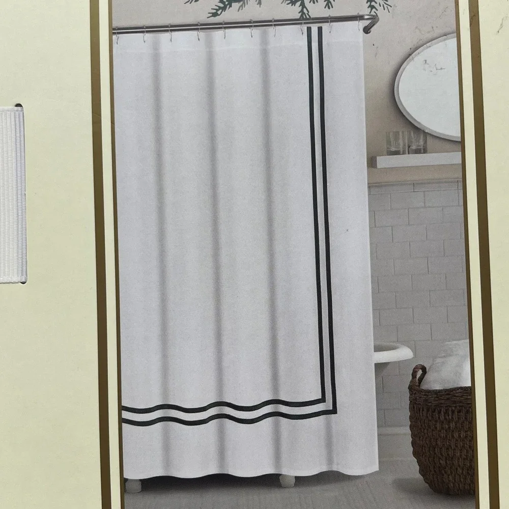 Ridgefield Home Matelasse Rich Green Velvet Border Fabric Shower Curtain Luxury